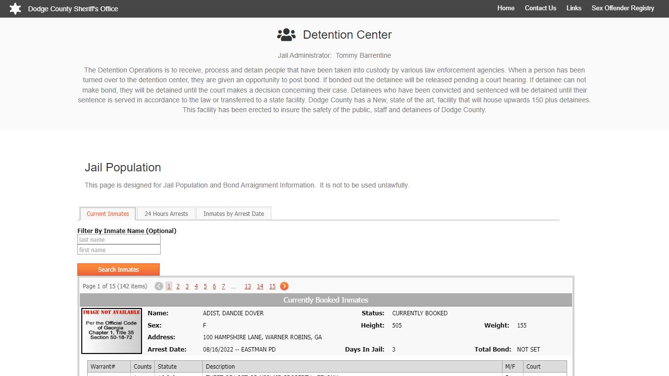 Jail Population – Dodge Co. Sheriff's Office - Dodge County Sheriff